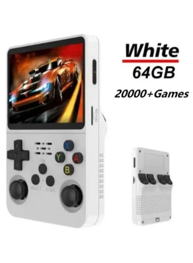 Handheld Retro R36S Game Console Linux System With 64G TF Card, 20000+ Games, Retro Video Game Console 3.5 Inch IPS Screen White - Image 1